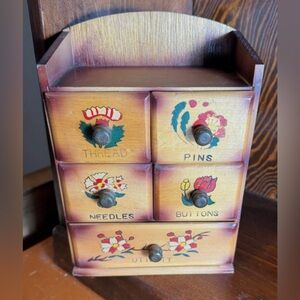 Vintage Wooden Sewing Organizer with Drawers